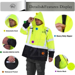 Hi Vis <b>Reflective</b> Anti-Static Flame-Retardant Winter Workwear Jacket Breathable Cotton Fleece <b>Safety</b> <b>Clothing</b> ANSI Class 1 LED - Product Image 4