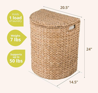 Panier à linge en jacinthe d'eau avec couvercle, panier en osier tissé à la main avec doublure en tissu pour le rangement dans la salle de bain et la chambre à coucher, en provenance du Vietnam