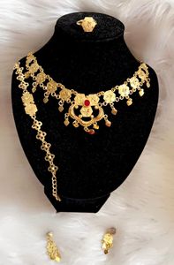 DP 24K ชุดเครื่องประดับคลาสสิกชุบทอง24K สร้อยคอทองแดงกะรัตและต่างหูหินเพชรแนววินเทจของขวัญจากสหรัฐอเมริกา - Product Image 4