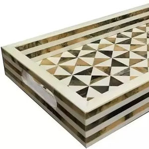 Plateau de service décoratif royal en résine incrustée de MDF, plateau de service écologique, plateau naturel poli, articles de cuisine pour la maison, décoratif - Product Image 1