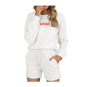 Personnalisé propre votre Logo tenue décontracté surdimensionné femmes sweats et shorts confortable grande taille 100% coton femmes Streetwear - Product Image 6