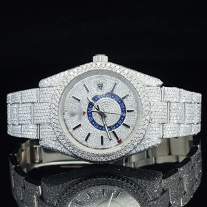 Reloj de oro blanco helado analógico de lujo Moissanite Diamond Movimiento automático japonés Fecha Cronógrafo Funciones Resistente al agua - Product Image 1