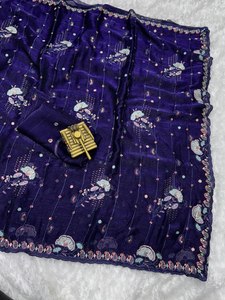 Bollywood lấy cảm hứng từ đa chủ đề & Trình Tự làm việc fandy voan vải cắt biên giới làm việc màu sắc mới mô hình mới có thể giặt <span class=keywords><strong>Saree</strong></span> - Product Image 6