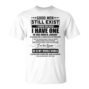 Camiseta Promocional con la Frase 'Good Still Exist He Was Born in January' para Cumpleaños de Enero - Product Image 1