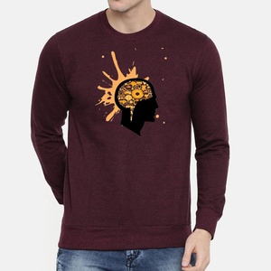 Sudadera de Alta Calidad 100% Algodón para Hombre, Sudadera con Cuello Redondo Color Granate con Estampado de Cabeza de Robot, Sudadera Personalizada con Cuello Redondo - Product Image 5