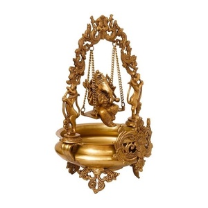 Premium Quality Handmade Traditional Brass Ganesha on <b>Swing</b> Jhoola with Brass Urli for Diwali Festivities - Product Image 3