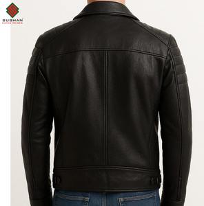 Blouson aviateur en cuir noir pour homme fait à la main, motif uni, doublure en laine, décontracté et élégant - Product Image 2