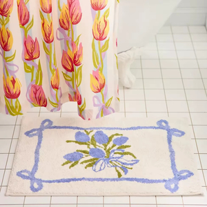 Tapis de bain rectangulaire en coton, motif bouquet de tulipes, en peluche touffetée, fabriqué à la machine, avec support en TPR, design moderne et luxueux, caractéristiques écologiques - Product Image 1