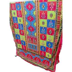 Fashionable Ethnic Long Dupatta with Mirror Work and Floral Pattern Handcrafted in Colorful <b>Silk</b> Chinon for All Seasons - Product Image 1