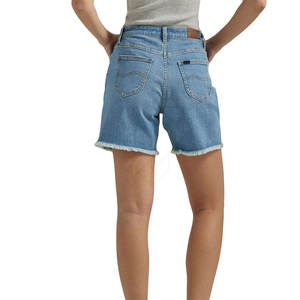 Shorts de mezclilla vintage para hombre, estilo Boyfriend, azul claro, con efecto desgastado, cintura alta, dobladillo deshilachado, algodón elástico, casual - Product Image 4