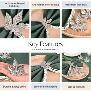 Juego de Anillos para Servilletas de Latón Puro de Estilo Clásico con Diseño de Hoja de Arce y Flor para Decoración de Mesa de Fiesta Navideña, Juego de 6 - Product Image 5