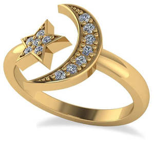 Anillo de Eternidad Ajustable de Oro Amarillo de 14k (0.17ct) con Incrustaciones de Diamantes en Forma de Luna Creciente y Estrella, Joyería de Acero Inoxidable - Product Image 3