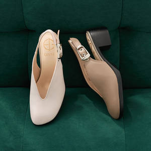 [JSHOE] Handmade Genuine Cowhide Lemon Square Toe Slingback Shoes 5cm Block <b>Heel</b> Comfortable <b>Women</b> Pumps - Product Image 6