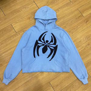 Sportish Impex Custom Heavyweight Vintage Cropped Hoodie Acid <b>Washed</b> Distressed Patch Embroidery Raw Hem Unisex - Product Image 1