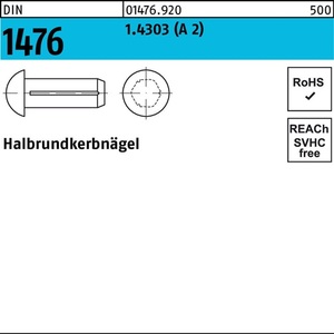Half-Round Grooved <b>Nails</b> DIN 1476 1.4 X 5 mm A2 Stainless Steel 100 Pieces - Product Image 1