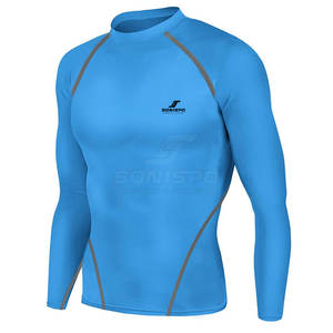 Camisetas de compresión de alta calidad para hombres con mangas completas Diseño de logotipo personalizado Camisetas de compresión casuales con cuello redondo Patrón sólido - Product Image 1