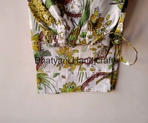 Conjunto de pijama de algodón con estampado de pájaros para mujer, ropa de dormir para adultos con cintura elástica para primavera para dama de honor, ropa de dormir para verano y otoño - Product Image 4