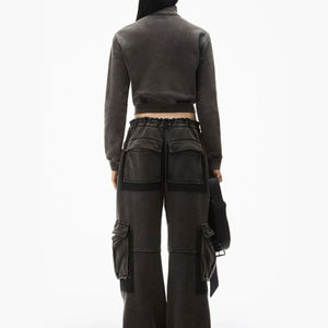 Survêtement personnalisé vintage délavé et déchiré, pantalon à capuche zippé, coupe courte, haute qualité, poids lourd, 100% coton, antibactérien, 2 en 1 - Product Image 2