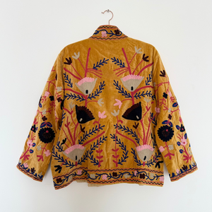 Veste en velours jaune Suzani brodée de haute qualité, nouveau motif unisexe, matelassée, style bohème hippie indien, grande taille, coton d'automne - Product Image 3