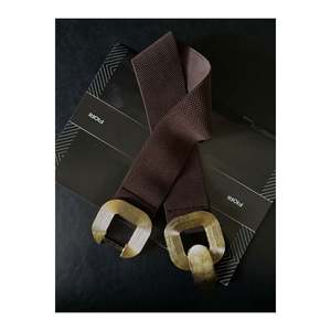 Ceinture élastique pour femme avec boucle dorée, ceinture pour veste, ceinture pour chemise, ceinture pour robe - Marron - Product Image 3