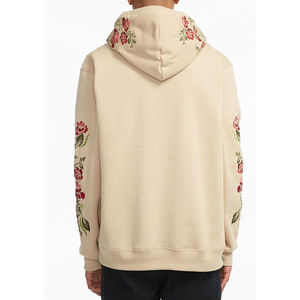 <b>Men's</b> Black 100% Cotton Oversized Autumn Zipper-Up Hoodie <b>Red</b> Floral Embroidery Sleeve Detail Drawstring Hood Kangaroo Pocket - Product Image 6