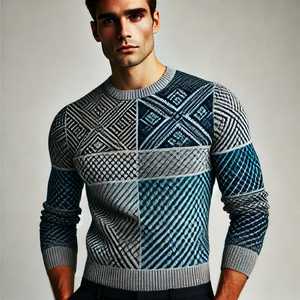 Pull en laine 100% pour homme, couleur unie, épaisseur polaire, anti-boulochage, col rabattu, fermeture éclair, manches longues, tricoté - Product Image 2