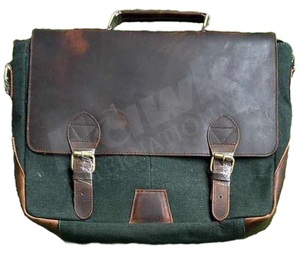 High Quality Handmade Leather and Canvas Messenger Crossbody Laptop Briefcase Waterproof School Bag Best Price - Product Image 6