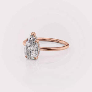 IGI Certified Pear Cut Lab Grown Diamond Hidden Halo Engagement & Wedding <b>Ring</b> in 14K Rose / White & Yellow Gold - Product Image 5