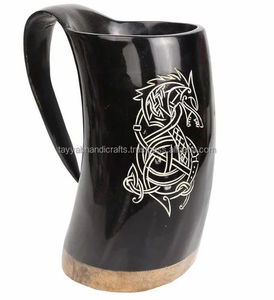 Viking Boire Bière Tasse Sculpté Corne À Boire Tasse À Vin De Buffle Naturel par Tayyab Handicraft - Product Image 3