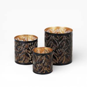 Ensemble de trois bougeoirs en métal noir avec motif de feuilles courbes en relief pour une décoration moderne - Product Image 1