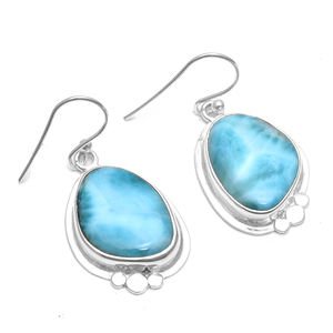 2024 meilleure qualité en argent sterling oxydé naturel Larimar pierres précieuses boucles d'oreilles fabricant de bijoux personnalisés bijoux Larimar - Product Image 2