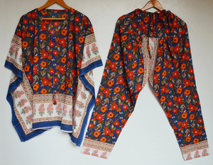 Block <b>Indian</b> Cotton Pajamas, Womens Soft Cotton Caftan With <b>Trousers</b>, Unique Floral Printed Tunics, Bridesmaid Robe Dress - Product Image 5