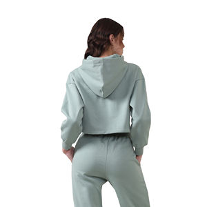 เสื้อฮู้ดแขนยาวของผู้หญิงผ้าคอตตอน100% ทันสมัยเสื้อสวมหัวแบบลำลองเสื้อถักเสื้อฮู้ดสบายคอปกสีทึบสำหรับฤดูหนาว - Product Image 3