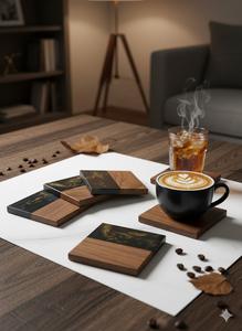 Sous-verres carrés en noyer époxy artistique de luxe tendance, écologiques, 8 mm d'épaisseur, pour une table basse moderne, prix attractif - Product Image 5