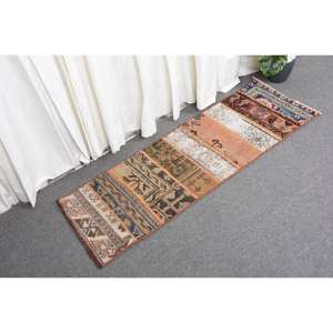 Kilim 1,4 X 4,4ft marrón Beige Alfombra de lana hecha a mano turco Tabriz tejido plano Jacquard técnica Patchwork patrón látex para pasillo - Product Image 3