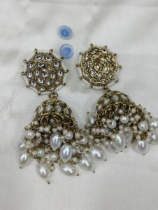 <b>Gold</b> Plated Kundan <b>Pearl</b> Bridal <b>Necklace</b> Set with Earrings Maang Tikka for Indian Wedding Engagement & Party - Product Image 6