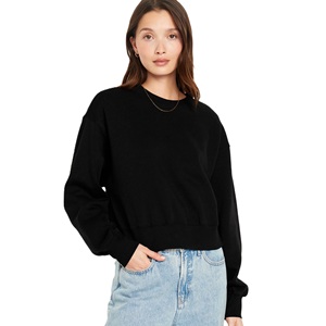Sweatshirts à épaules tombantes pour femmes Casual Solid Color Long Sleeve Cropped Tops Crew Collar Loose Fit Warm Plus Size Pullovers - Product Image 6