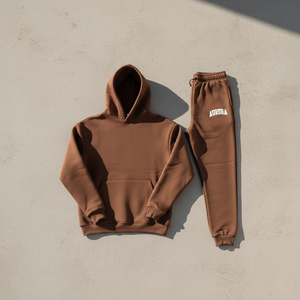 Custom Heavyweight Cotton Fleece Acid Wash Solid Tracksuit Men 3D for Logo Mocha <b>Brown</b> Hoodie Sweatpants Set Wholesale - Product Image 2