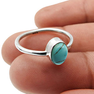 Latest Design 925 Sterling Silver Natural <b>Turquoise</b> Gemstone Oval Stone Shape Daily Wear <b>Ring</b> for Woman Girls Handmade Jewelry - Product Image 3