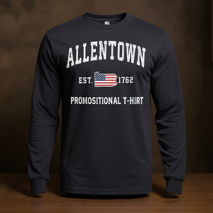 T-shirt promozionale a maniche lunghe con bandiera americana vintage di Allentown, Pennsylvania - Product Image 1