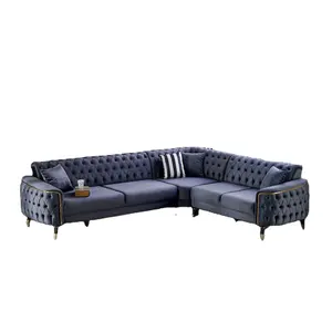 Set di divani mobili per soggiorno Made in turchia arredo soggiorno moderno americano Chesterfield divano set a forma di L design