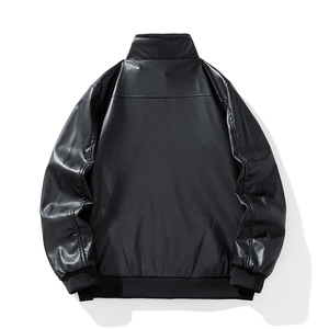 Veste de baseball de haute qualité pour hommes Bomber brodé noir avec manches en cuir - Product Image 2