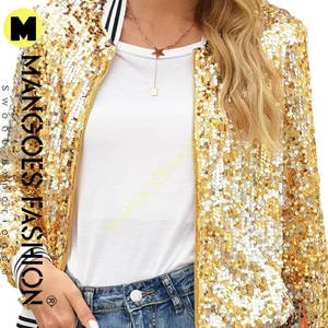 Chaqueta dorada de manga larga con cremallera para mujer de calidad superior, chaqueta Bomber de fiesta elegante, Material de relleno de algodón con lentejuelas brillantes - Product Image 4