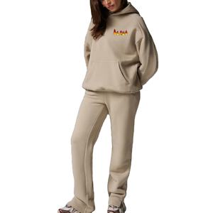 Haute qualité 2 pièces femmes jogging ensemble 100% coton lourd 500GSM coupe ample goutte épaule hiver tenue décontracté femmes survêtement ensemble - Product Image 1