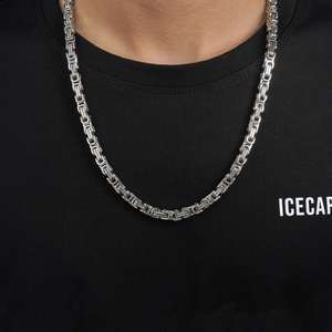 Chaîne byzantine romantique de 6 mm en argent, chaîne à maillons géométriques avec diamant, acier inoxydable, titane, plaqué or rhodium, cadeau - Product Image 4