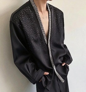 Venta al por mayor Bling Rhinestone algodón hombres camisetas personalizadas manga completa brillo diseño camiseta para ropa de moda - Product Image 3