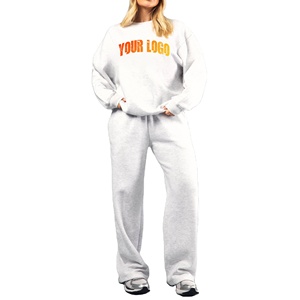 OEM/ODM survêtement sur mesure 2 pièces pour femmes sweat-shirt surdimensionné et pantalon ample Logo imprimé personnalisé 100% coton survêtement pour femmes - Product Image 1