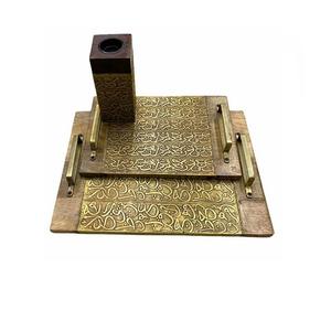 Bandeja para Servir Postres de Madera y Madera de Palisandro con Asas de Metal, Juego de 2 Bandejas de Diferentes Tamaños para Servir Té y Café al por Mayor - Product Image 5