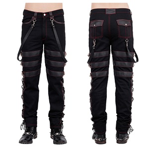 <b>Goth</b> Mens Steampunk Pants Vintage 100% Cotton Gens Trouser Pant Black Gothic Embroidered Breathable Features - Product Image 1