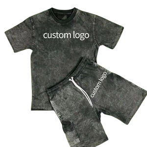 Chándal de algodón pesado, conjunto corto de chándal personalizado de verano, conjuntos de 2 piezas, camisa de gran tamaño para hombre, conjunto de pantalones cortos de malla, Color de contraste - Product Image 5